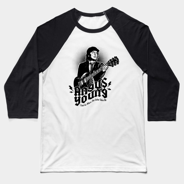 ANGUS YOUNG POP WHITE Baseball T-Shirt by AnggiePratama